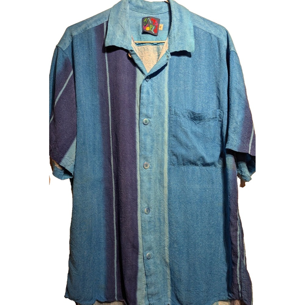 Jams World Shirt Mens M Blue City Hawaiian Aloha Button Up Made in USA